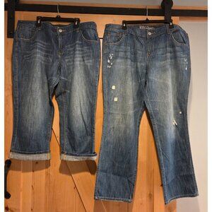 Lot of 2 New York & Co Boyfriend Low Rise Straight Leg Women sz 14 Jeans & Capri